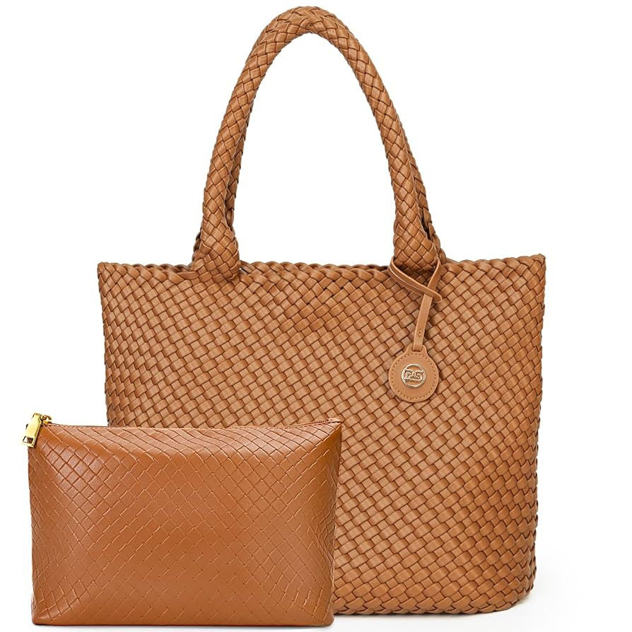 Amazon.com: PS PETITE SIMONE Woven Tote Bag for Women Large Woven Leather Shoulder Purse Trendy C... | Amazon (US)