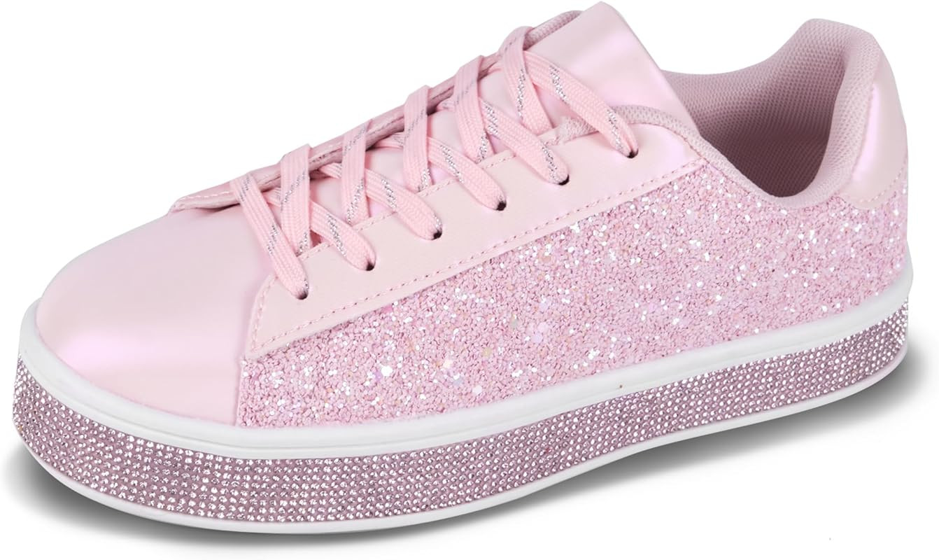 UUBARIS Women's Glitter Tennis Sneakers Neon Dressy Sparkly Sneakers Rhinestone Bling Wedding Bri... | Amazon (US)