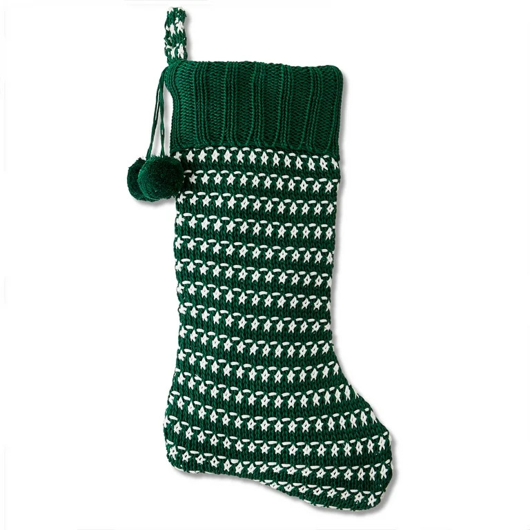 Knit Dot Christmas Stocking, Green and White, 21", by Holiday Time | Walmart (US)