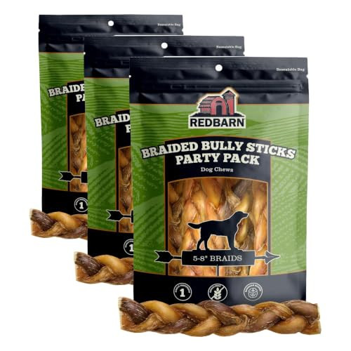 Redbarn Pet Products All Natural 5"-8" Braided Bully Sticks for Small & Large Dogs - Healthy Long Lasting Beef Chews Variety Party Pack - Single Ingredient Low Odor Rawhide Free - 8 oz Bag (Pack of 3) | Amazon (US)