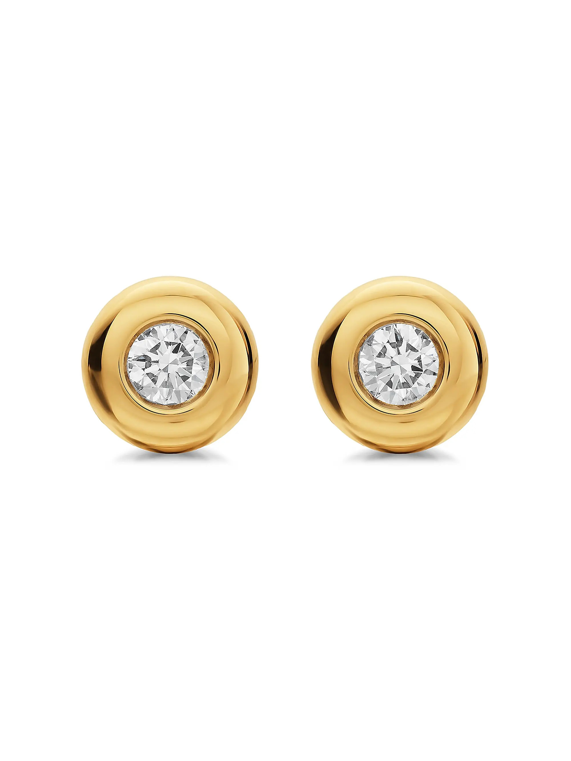Bezel Set Stud Earrings in 18K Yellow Gold with Diamonds, 6.4MM | Saks Fifth Avenue