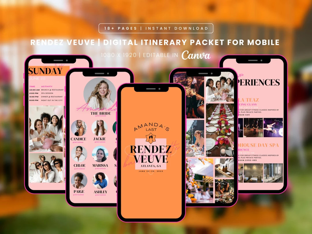 RENDEZ VEUVE Bachelorette Weekend Travel Digital Itinerary Packet Template for Mobile, 18 Pages, ... | Etsy (US)