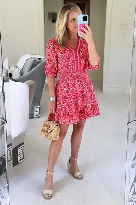 Hot pink and red three-quarter sleeve, mini dress with lace medallion detailing
Run true to size 
I’m 5’2” tall and wearing XS 
It is available  XS-XXXL
UNDER $100
Perfect, for, Graduation, wedding, shower, date night and any spring event

#LTKSeasonal #LTKover40 #LTKstyletip