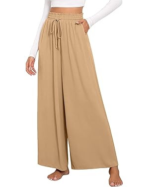 Women's Wide Leg Linen Pants High Waisted Flowy Palazzo Pants Lounge Loose Casual Work Pants Trou... | Amazon (US)