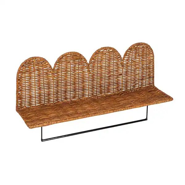 Rattan Wicker Wall Shelf with Scalloped Edge and Metal Rod - 24.0"L x 6.0"W x 12.5"H | Bed Bath & Beyond