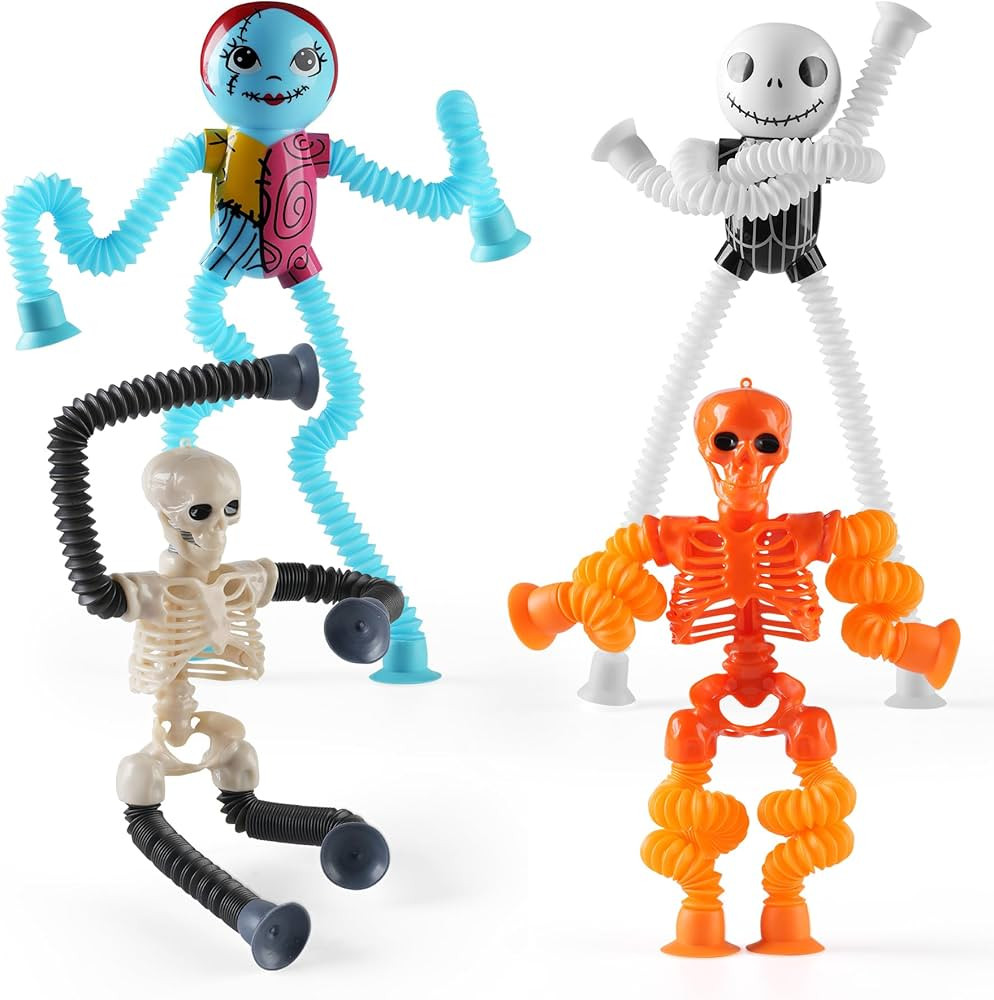 Halloween Pop Tubes Skeleton Toy,4PCS Nightmare Before Christmas Pop Tube Fidget Toys Airplane Ca... | Amazon (US)