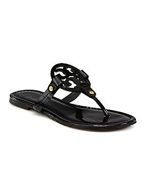 Tory Burch Women's Miller Patent Leather Logo Thong Sandals - Sand - Size 9 | Saks Fifth Avenue