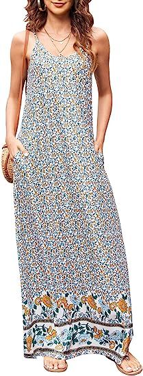 OURS Women's Summer Casual Floral Printed Bohemian Spaghetti Strap Floral Long Maxi Dress with Po... | Amazon (US)