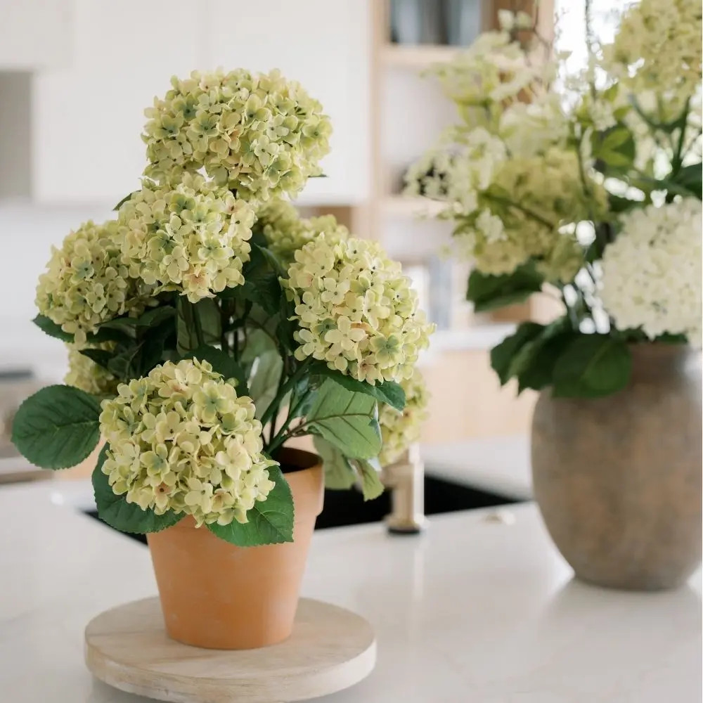 23" Artificial Light Green Potted Hydrangea Plant | CG Hunter