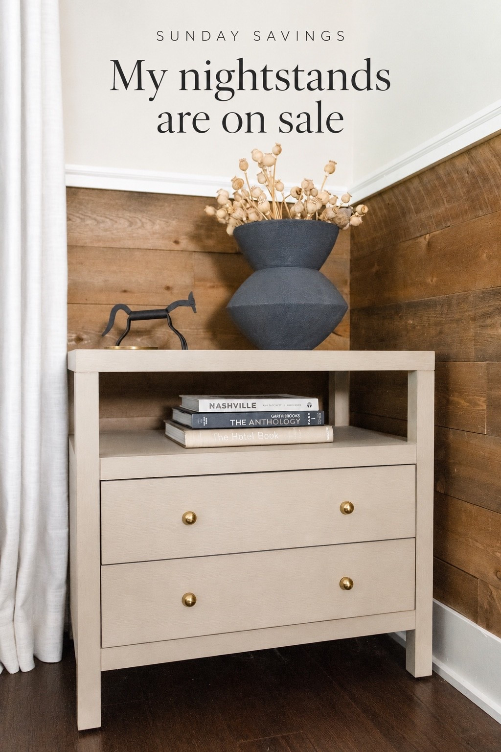 Sunday Savings | My Nightstands on Sale

Kicking off Sunday Savings with the nightstands I have in our home! I love the antique taupe finish, brass knobs, and mix of drawer storage and an open shelf for styling. Such a pretty addition to a neutral bedroom. Tap to shop the sale!