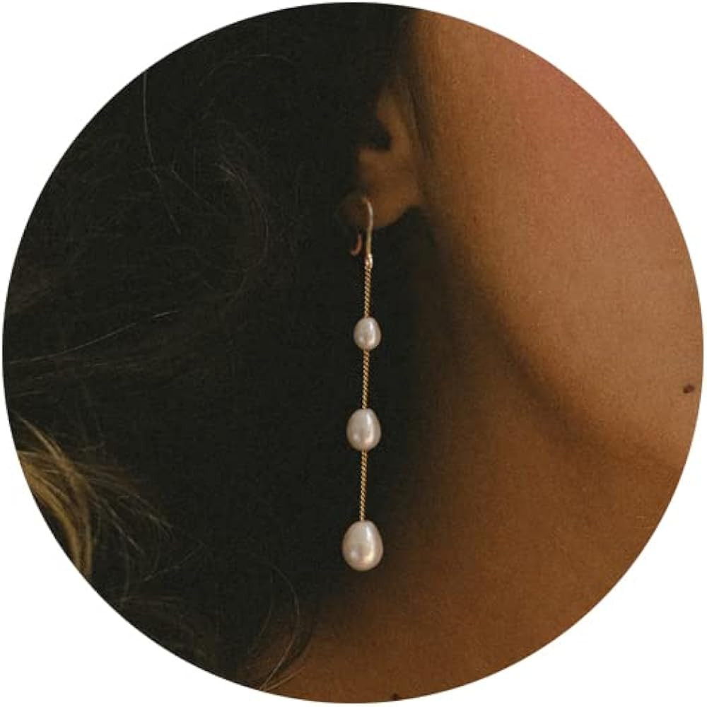 Long Tassel Pearl Dangle Earrings Dangling Freshwater Pearl Threader Earrings Pearl Drop Dangle E... | Amazon (US)