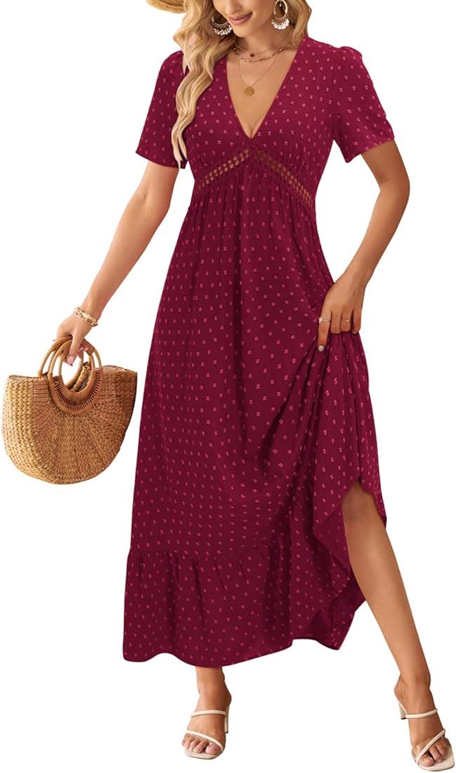 Womens' 2023 Maxi Dresses Long/Short Sleeve Boho Casual Flowy Dress | Amazon (US)