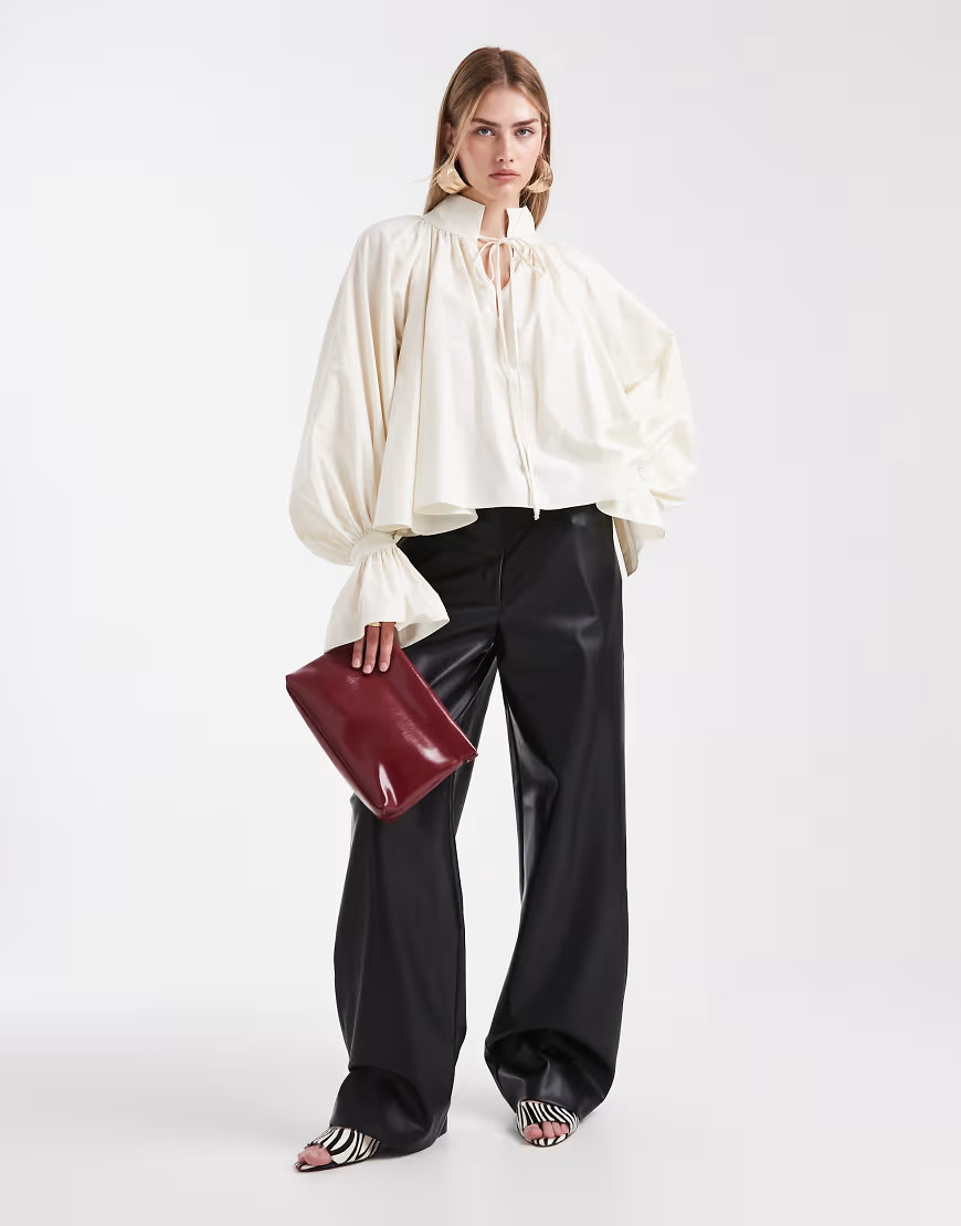 ASOS DESIGN faux leather straight minimal pants in black | ASOS (Global)