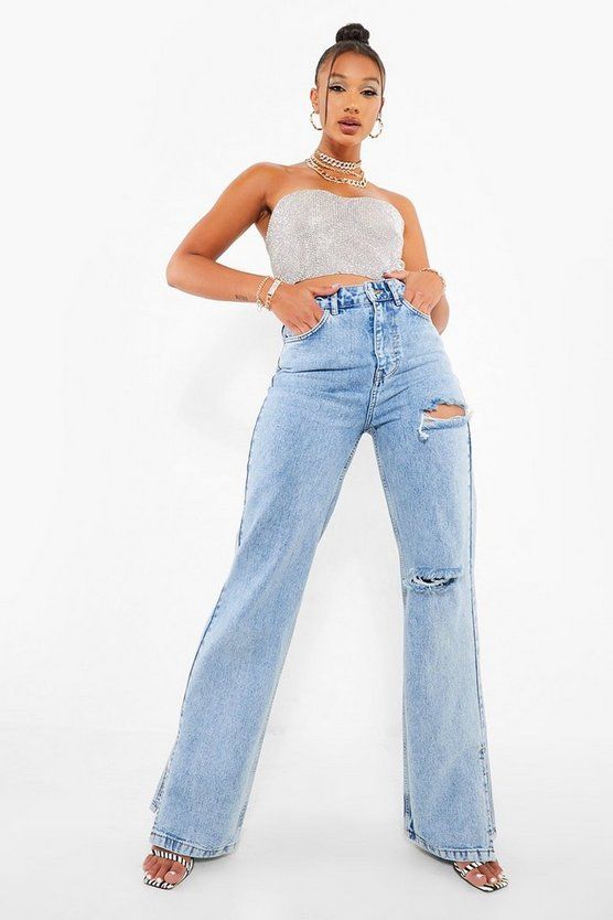 Acid Wash Rip Split Hem Jean | Boohoo.com (US & CA)