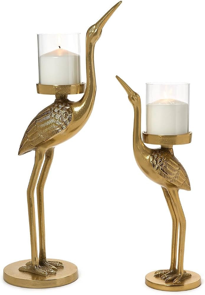 Two's Company Crane Candle Holder, 20-Inch, Aluminum, Antiqued Gold Finish, Set of 2 | Amazon (US)