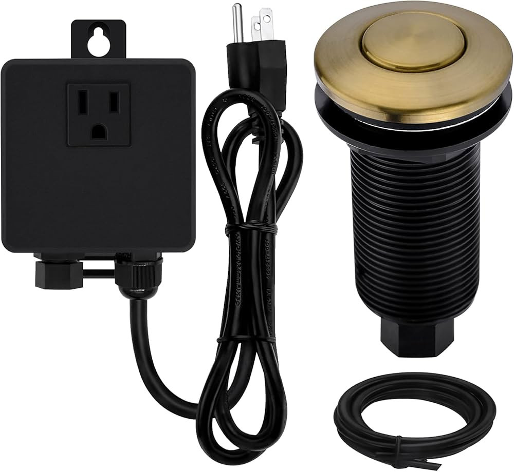 SINKINGDOM Garbage Disposal SinkTop Air Switch Kit with Long Button,Brass Made Cover,Champagne Br... | Amazon (US)
