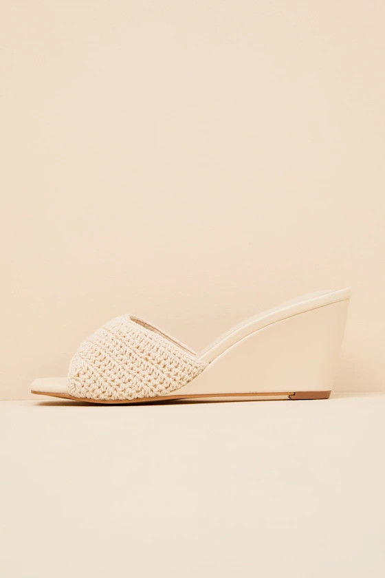 Pavlina Ivory Woven Slide Wedge Sandals | Lulus