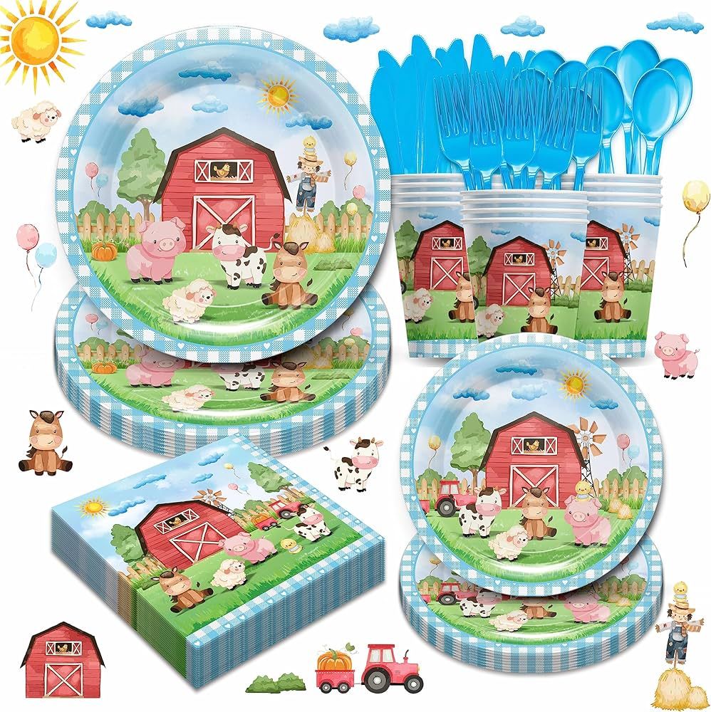 Farm Animal Party Supplies Tableware Set - Farm Birthday Baby Shower Decorations Include Dinner P... | Amazon (US)