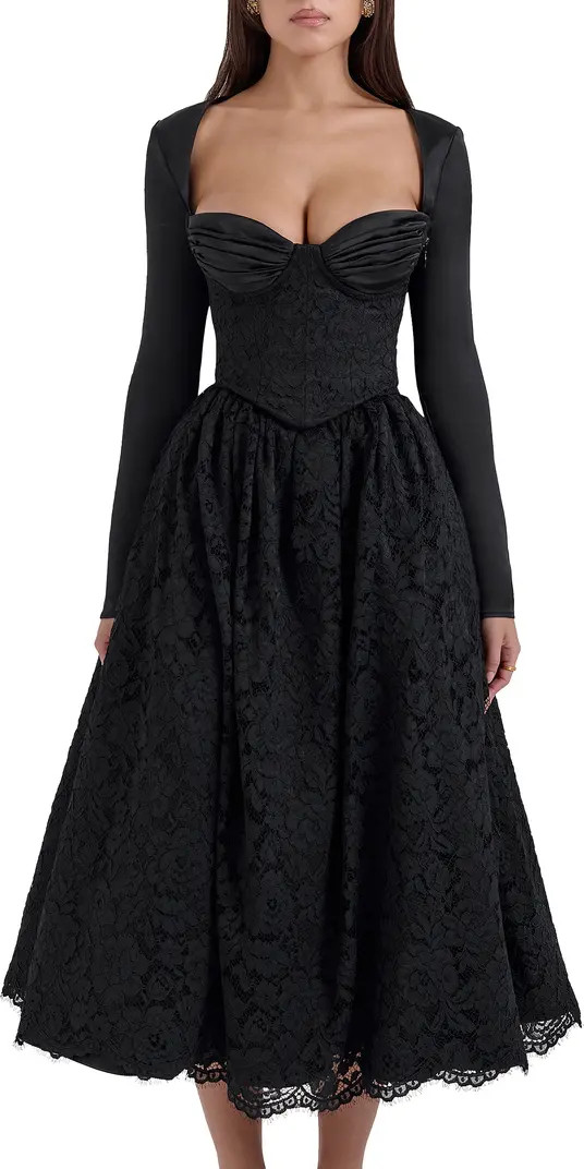 Duchess Corset Lace Fit & Flare Midi Dress with Bolero | Nordstrom