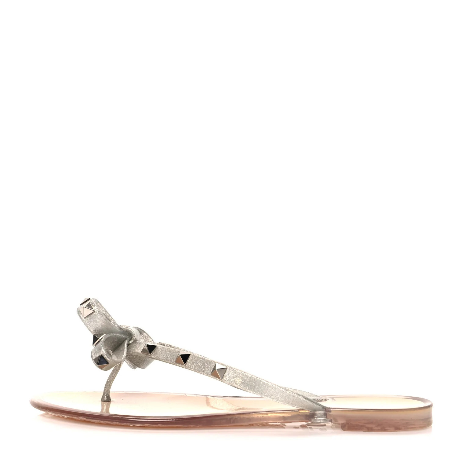 VALENTINO GARAVANI PVC Jelly Glitter Rockstud Bow Thong Sandals 38 Silver | FASHIONPHILE (US)