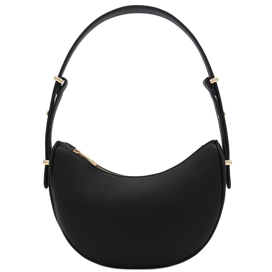 Small Crescent Smooth Faux Leather Underarm Shoulder Bag | Amazon (US)