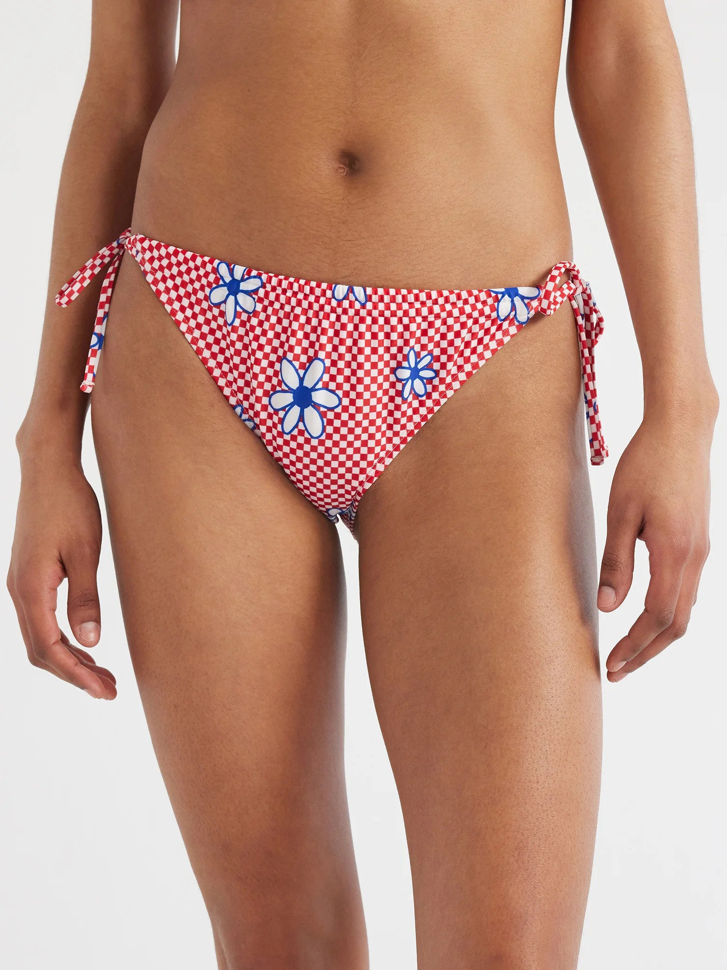 No. Boundaries Juniors’ Red Floral Gingham Side Tie Bikini Bottoms, Sizes S-XL | Walmart (US)