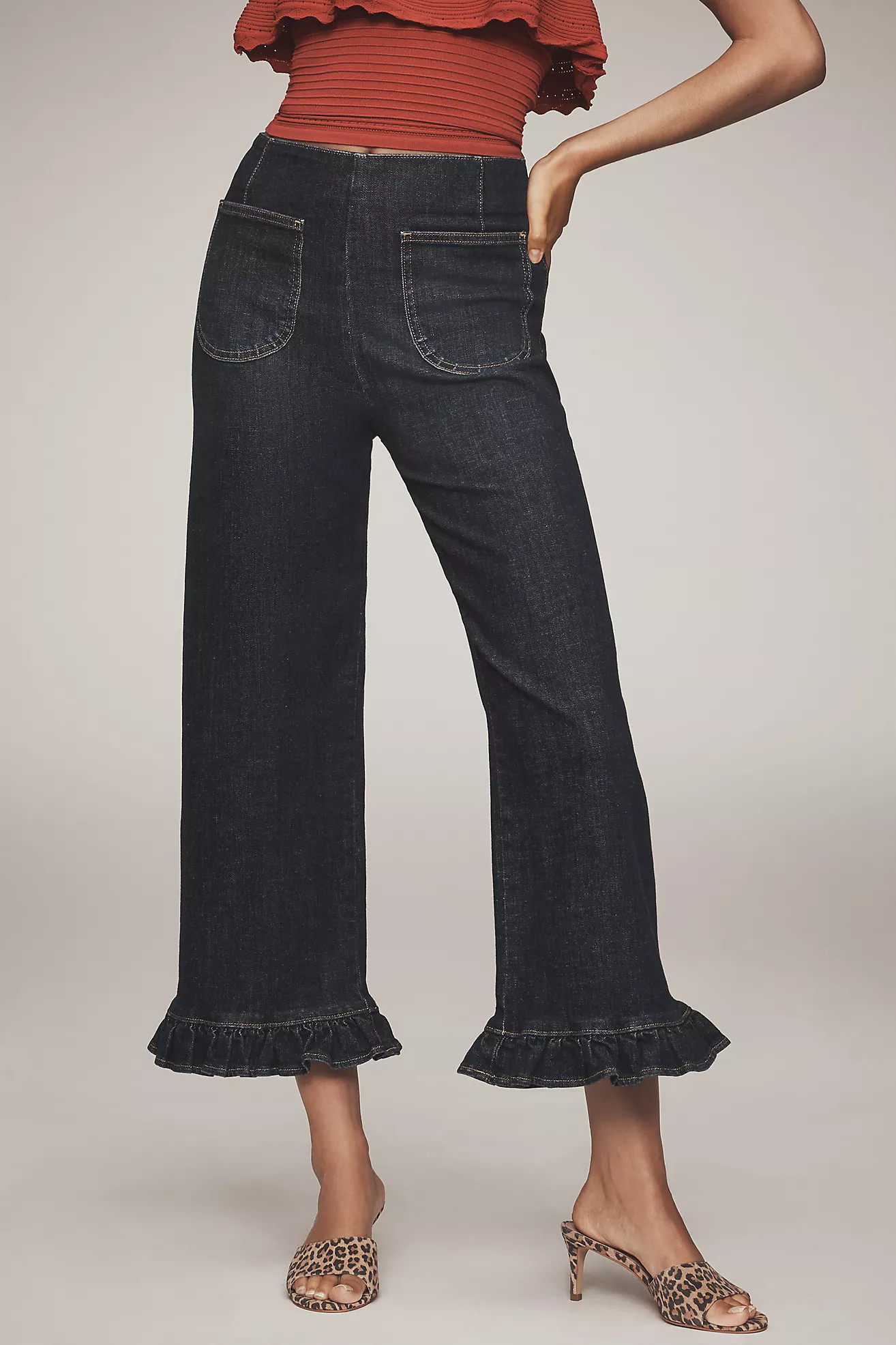 The Colette Ruffle-Hem Crop Wide-Leg Jeans by Maeve | Anthropologie (US)