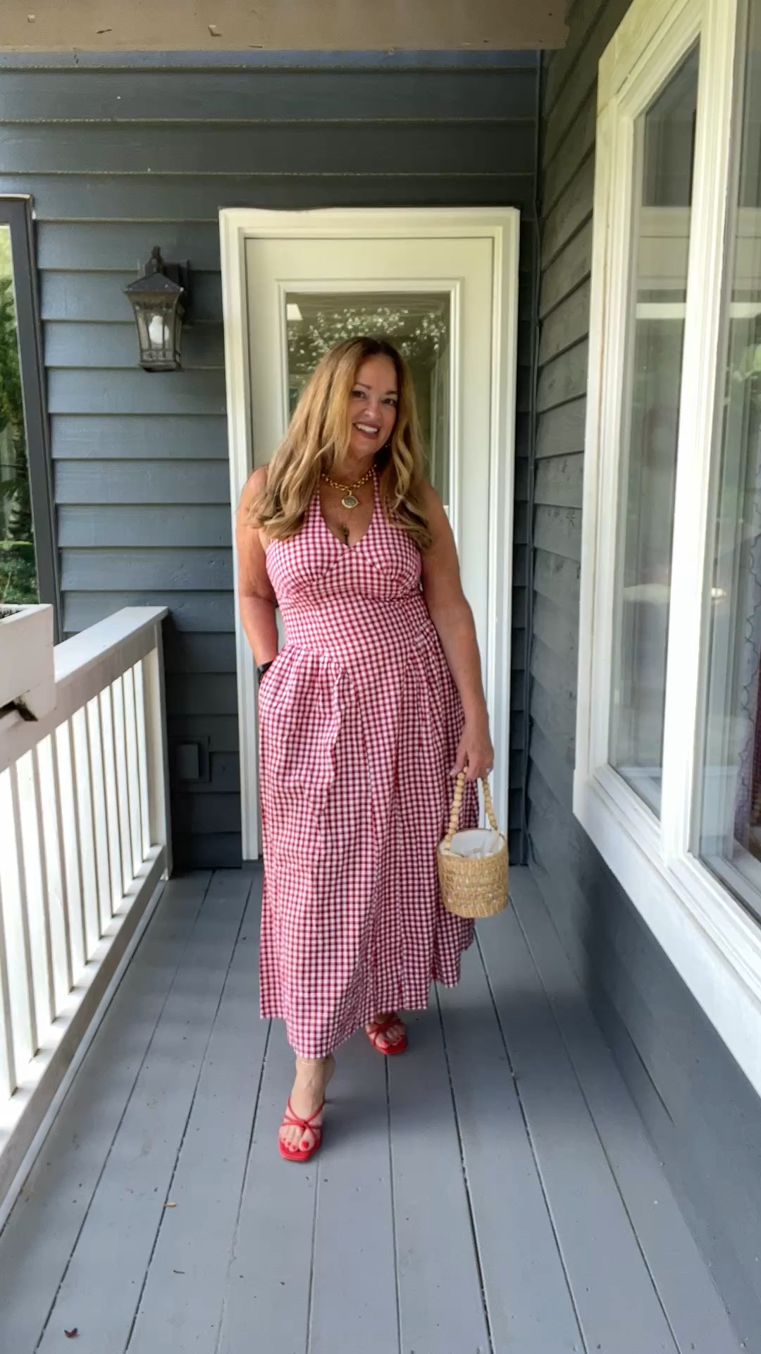 Red gingham maxi dress with a flattering silhouette. July 4th looks. Summer looks.

#LTKTravel #LTKOver40 #LTKootd