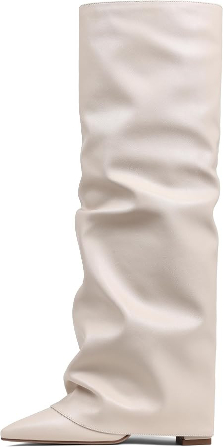 SaraIris Women's Slouchy Knee High Boots - Black, Pointed Toe, Fold Over, Chunky, Shark Boots | Amazon (US)