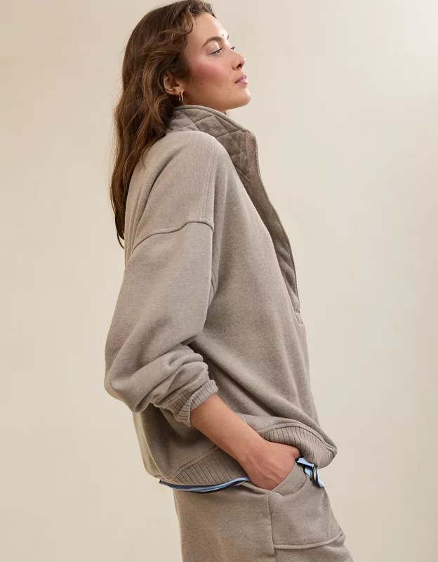 Aerie Oh Snap! Sweatshirt Women's Heathered Taupe S | Aerie