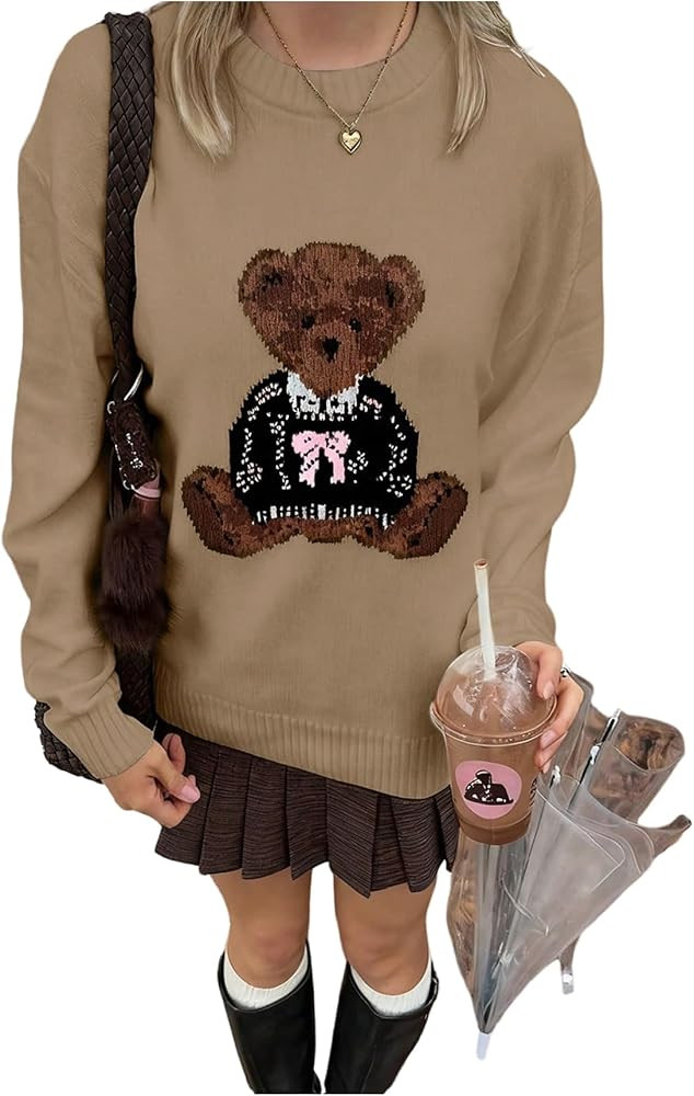 GORGLITTER Women's Teddy Bear Sweater Long Sleeve Cute Crew Neck Chunky Cozy Fall Trendy 2025 Kni... | Amazon (US)
