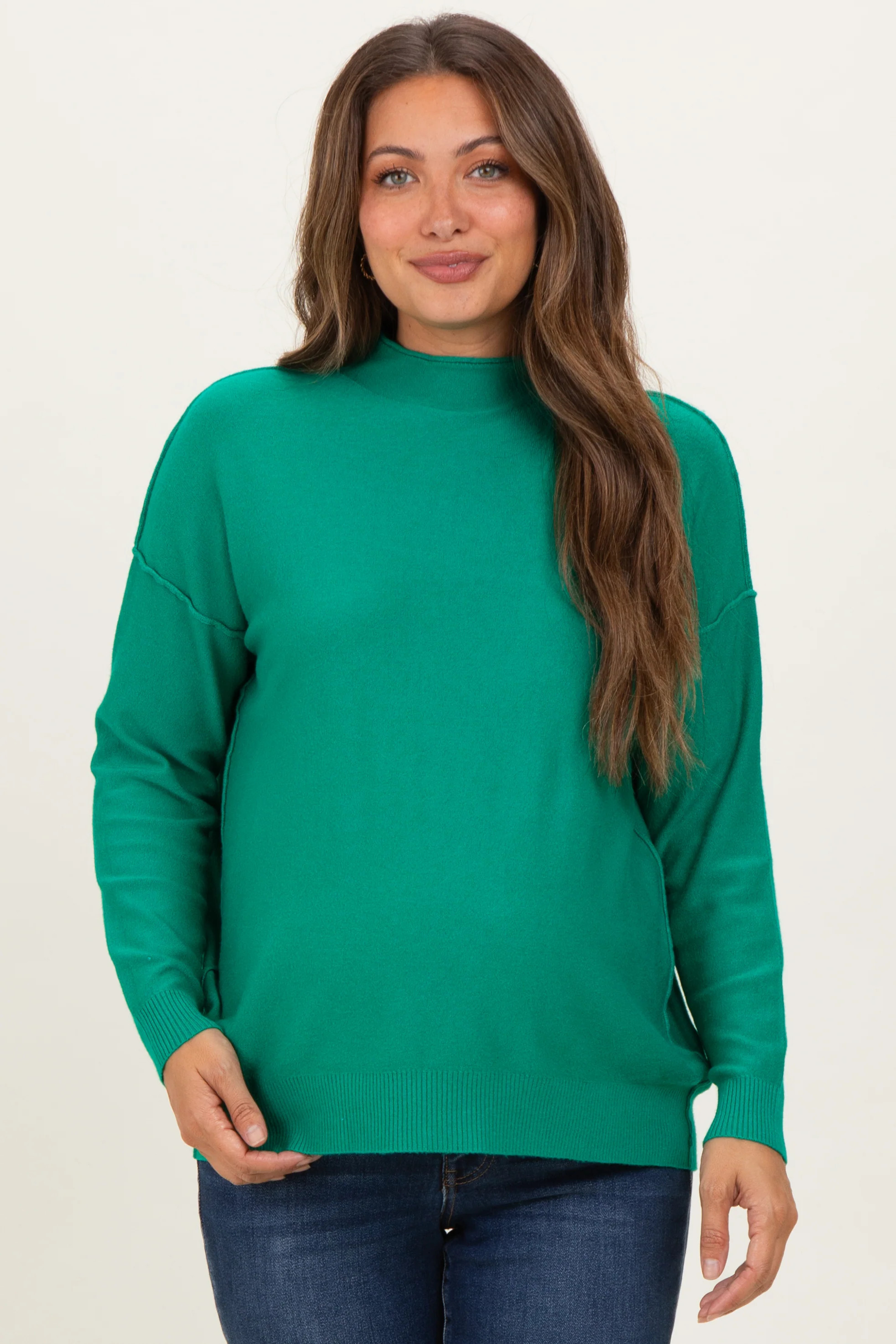 Green Mock Neck Exposed Seam Maternity Sweater | PinkBlush Maternity