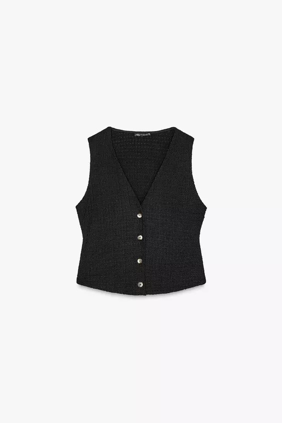 Vest top made of textured fabric. Sleeveless design with V-neckline. Front button closure. | Zara US