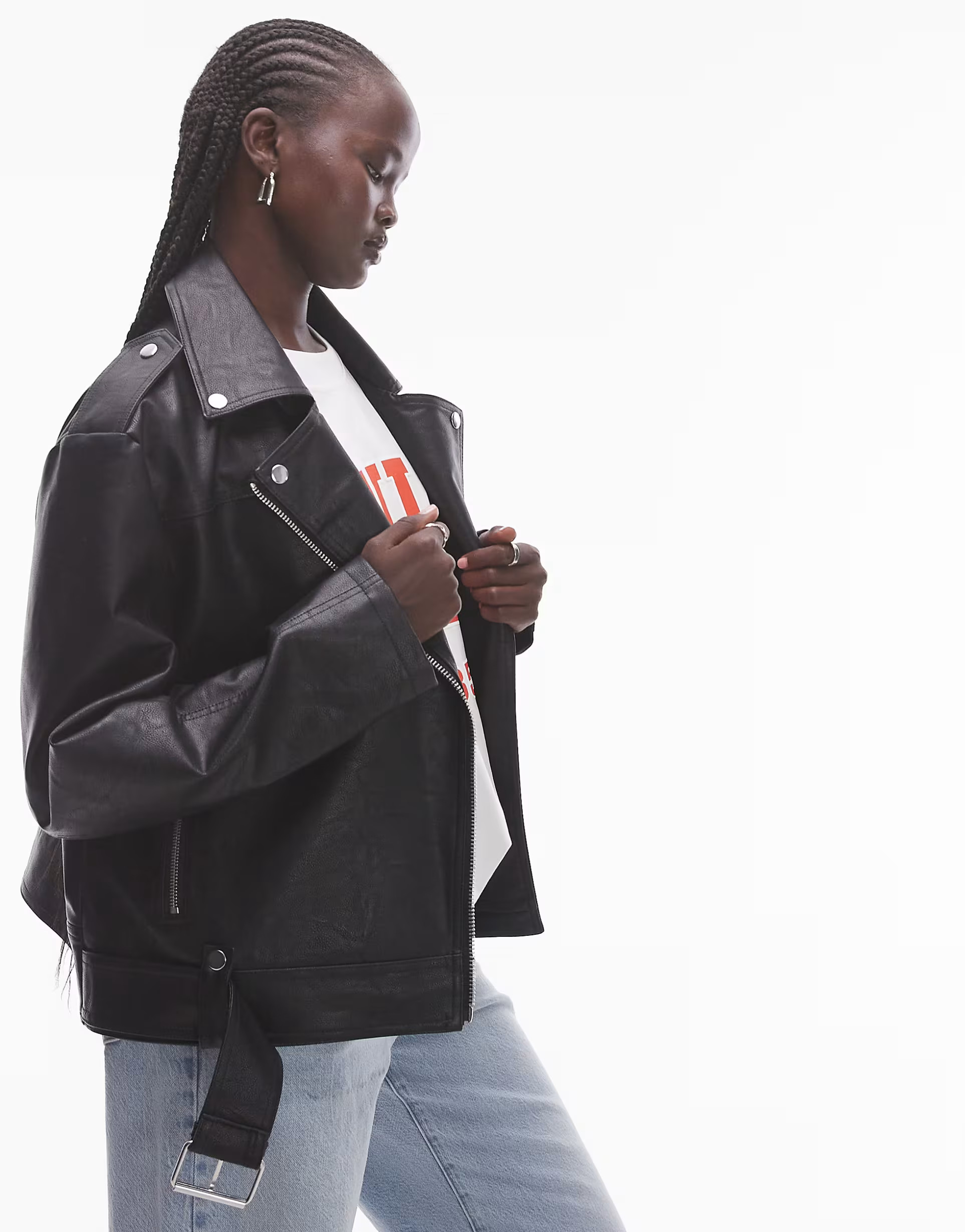 Topshop faux leather biker jacket in washed black | ASOS (Global)