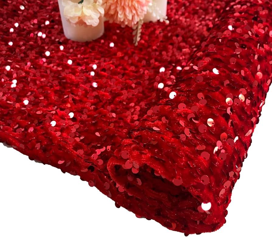 Red Velvet Fabric Sequin Fabric by The Yard 1 Yard Red Material for Sewing Sparkly Metallic Mesh ... | Amazon (US)