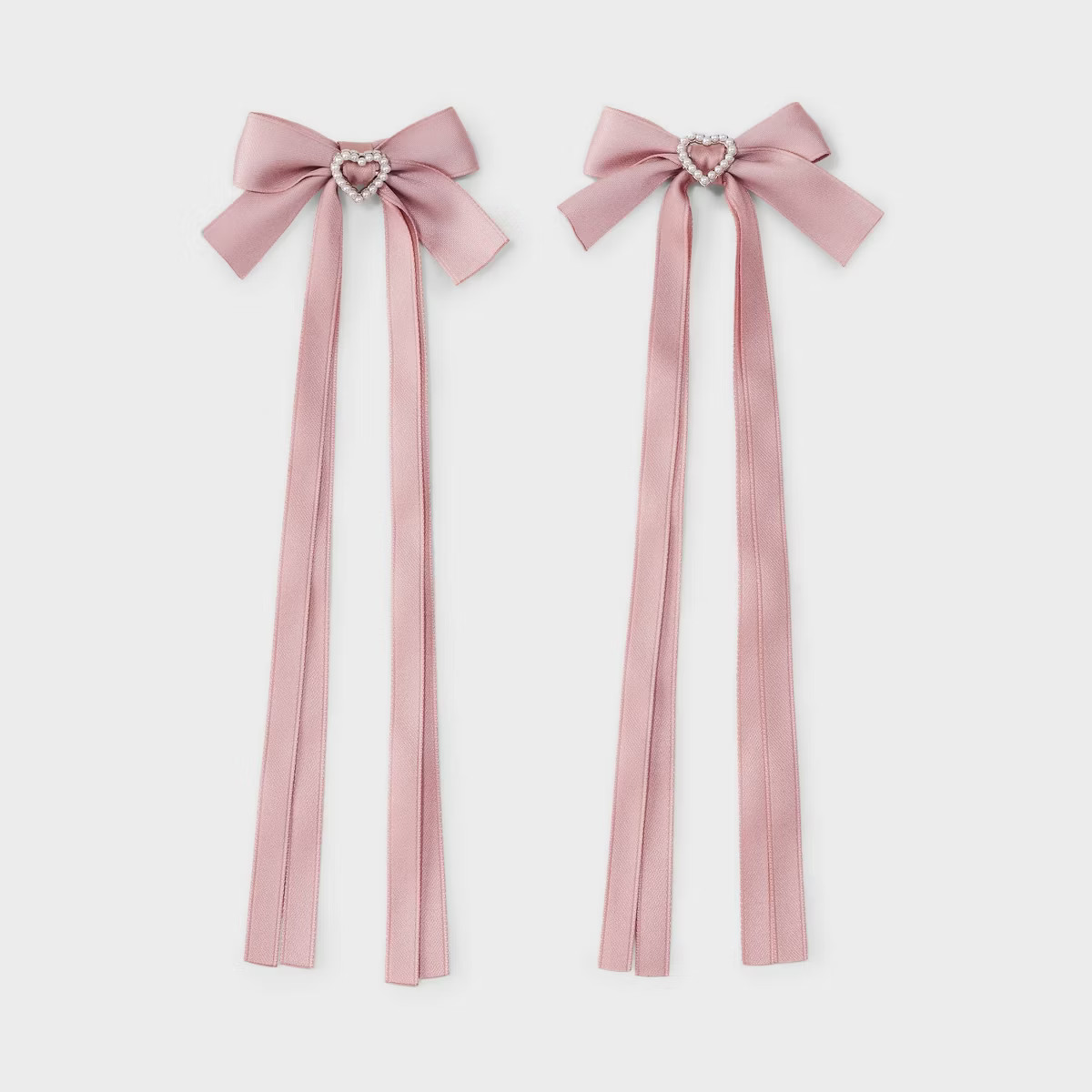 Satin Hair Bow Clip with Pearl Heart Set 2pc - Wild Fable™ Pink | Target