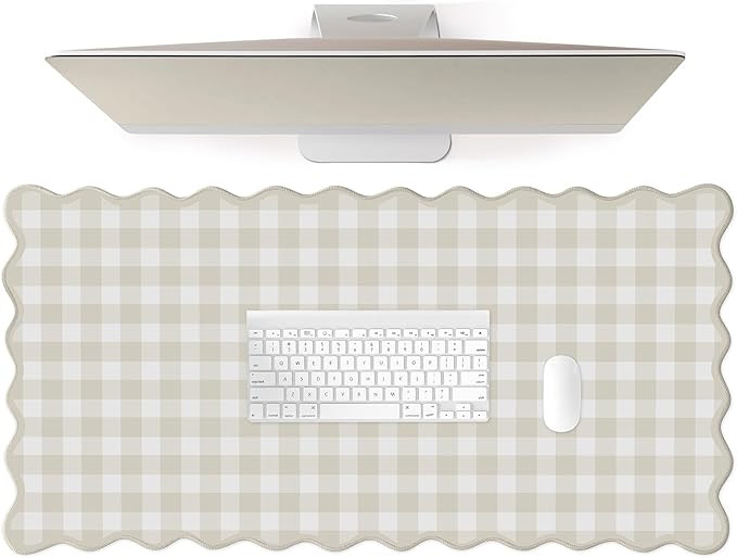 Scalloped‌ Beige Checkered Gingham Desk Mat Cute Pastel Large Mouse Pad Kawaii Cottagecore ‌V... | Amazon (US)