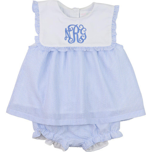Blue Seersucker Ruffle Diaper Set | Cecil and Lou