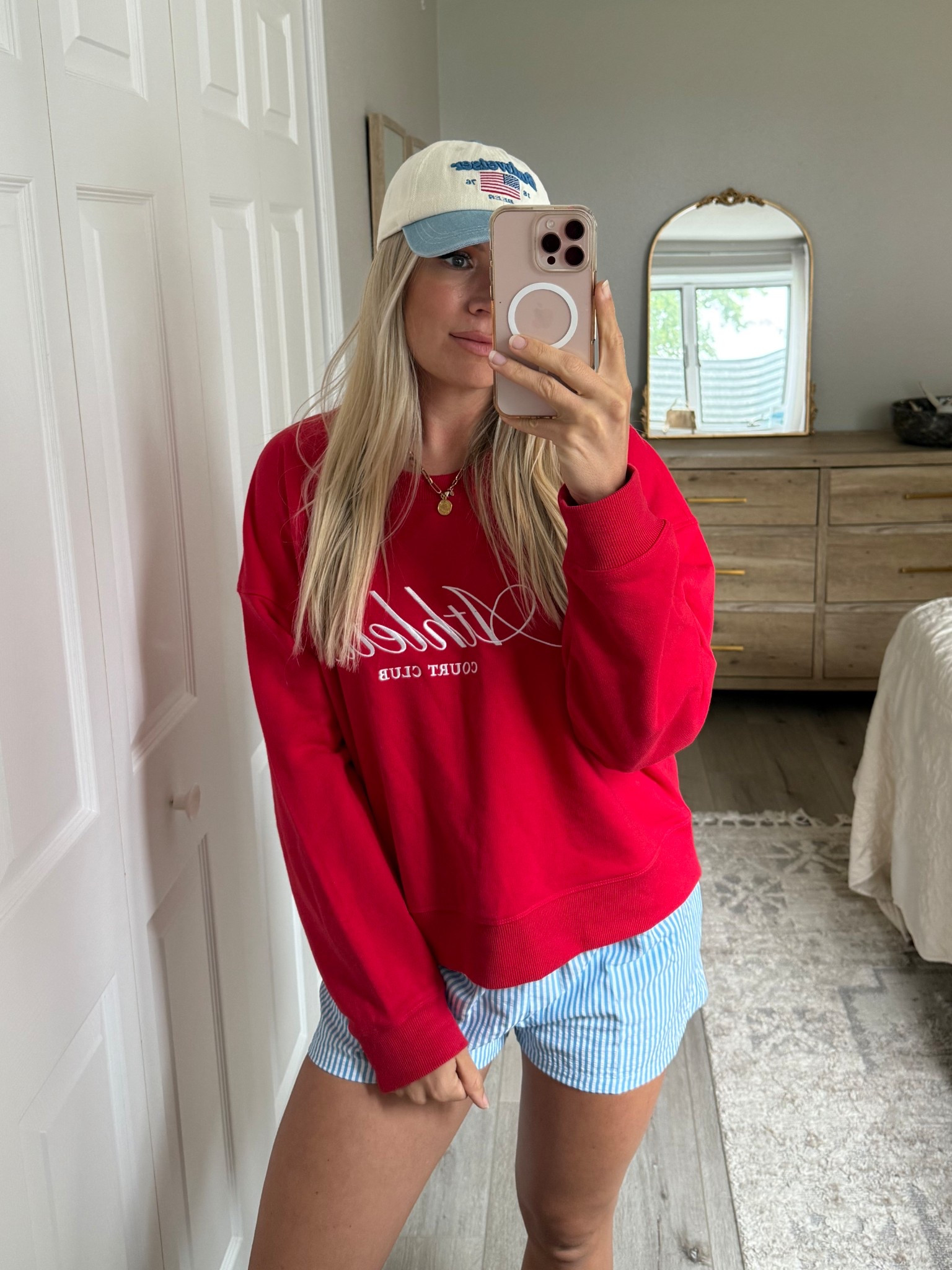 Wearing size large in the sweatshirt for oversized fit and size xsmall in the Walmart shorts. 

Memorial Day outfit, 4th of July outfit, patriotic outfit 

#LTKStyleTip #LTKFindsUnder50 #LTKSeasonal