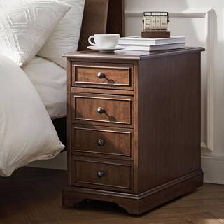 Ruperto Walnut 14 in. W MDF Rectangle End Table with Hooded Caster Wheels and Built-In Outlets | The Home Depot