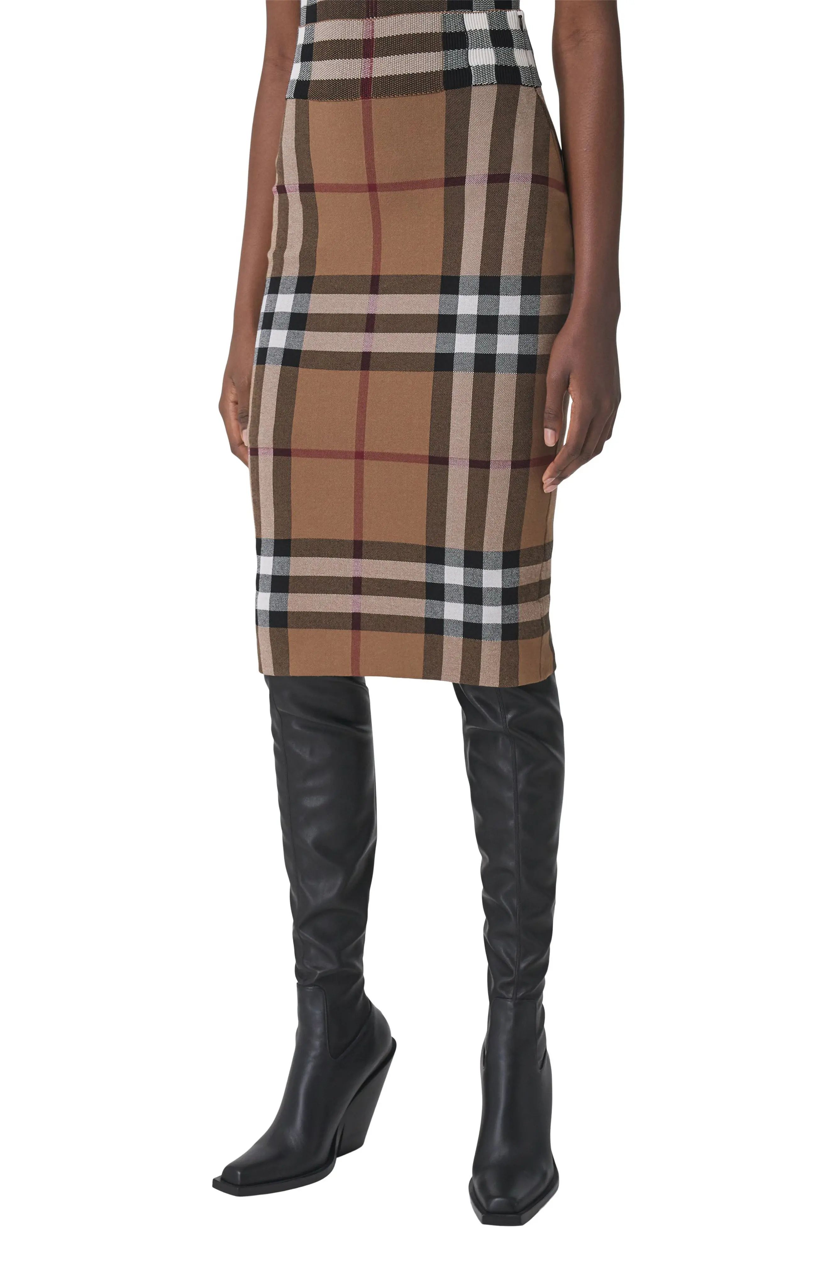Burberry Kammie Check Jacquard Tube Skirt, Size Xx-Small in Birch Brown at Nordstrom | Nordstrom