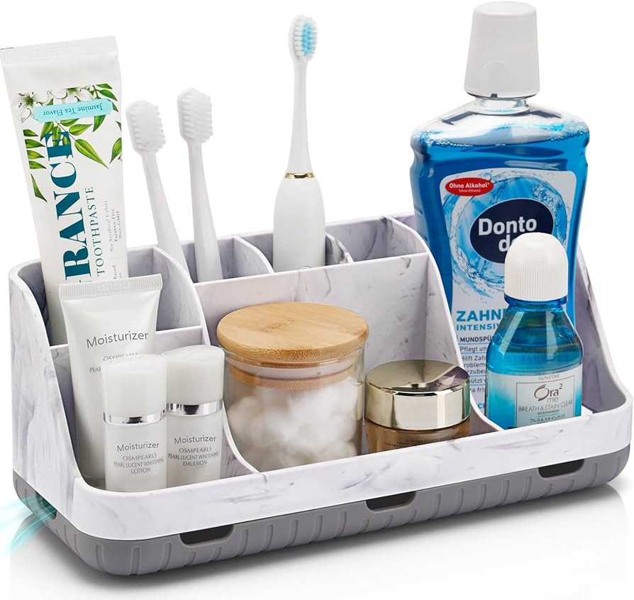 Marble Bathroom Countertop Organizer - Detachable 7 Slots Kids Electric Toothbrush and Toothpaste... | Amazon (US)