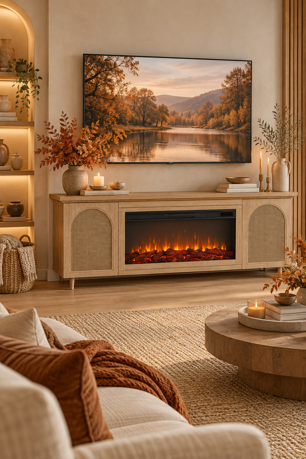 This is your sign to finally upgrade that empty TV wall. A tv stand with fireplace adds so much warmth and character while still being super functional for everyday living. I found some gorgeous Wayfair options during the 5 Days of Deals, with select furniture up to 60% off. Such a pretty fall and holiday home upgrade. #WayfairDeals #TVStandWithFireplace #FireplaceTVStand #LivingRoomFurniture #FallHome #HomeDecorIdeas #CozyLivingRoom 

 #LTKSeasonal #LTKHome #LTKSaleAlert