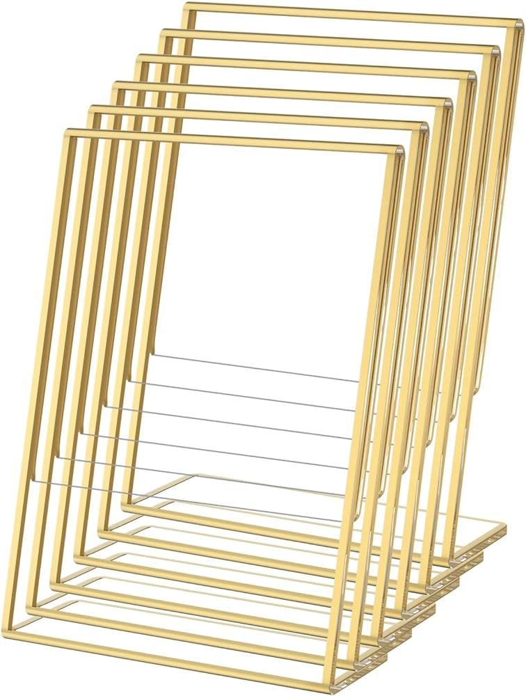 NIUBEE 6 Pack 5 x 7 Acrylic Gold Frame, Slanted Back Table Sign Holder for Wedding Table Numbers,... | Amazon (US)