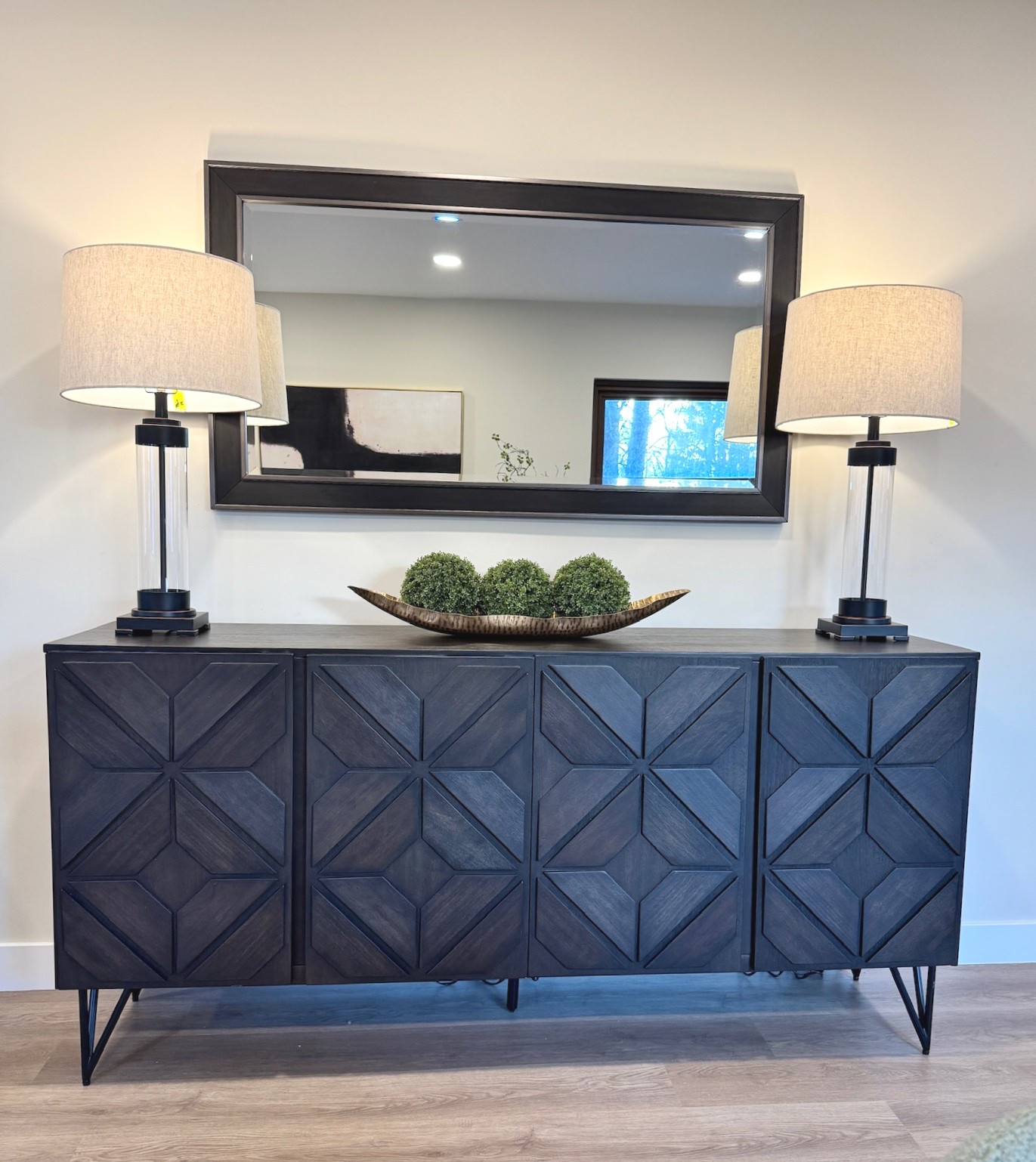 A statement console changes the entire room🤍
Clean lines, bold texture, balanced lighting.
Everything linked.

 console, neutral living room, transitional style, modern style


#LTKHome #LTKSaleAlert #LTKSpringSale