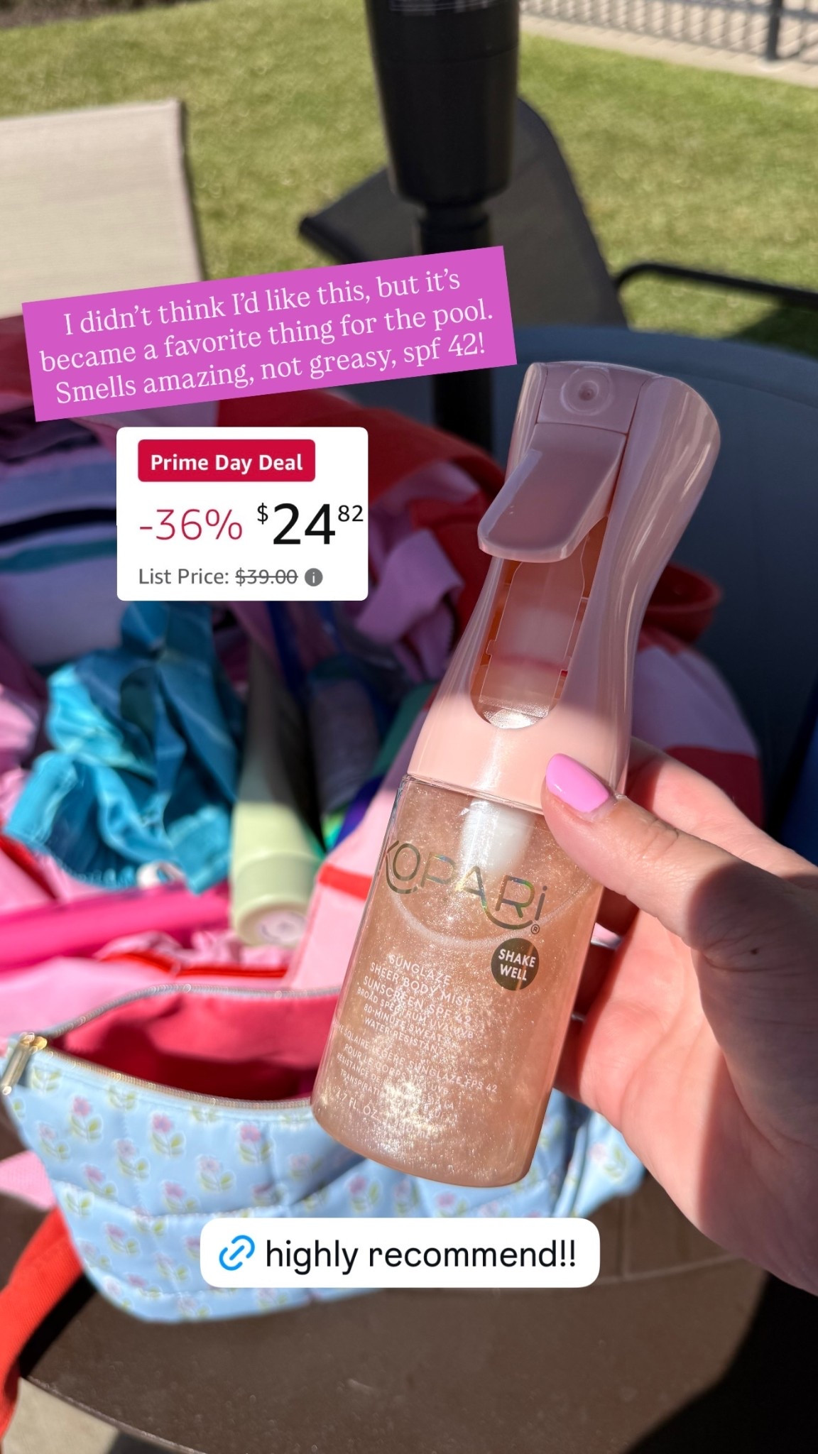 I didn’t think I’d like this, but it’s became a favorite thing for the pool. Smells amazing, not greasy, spf 42!