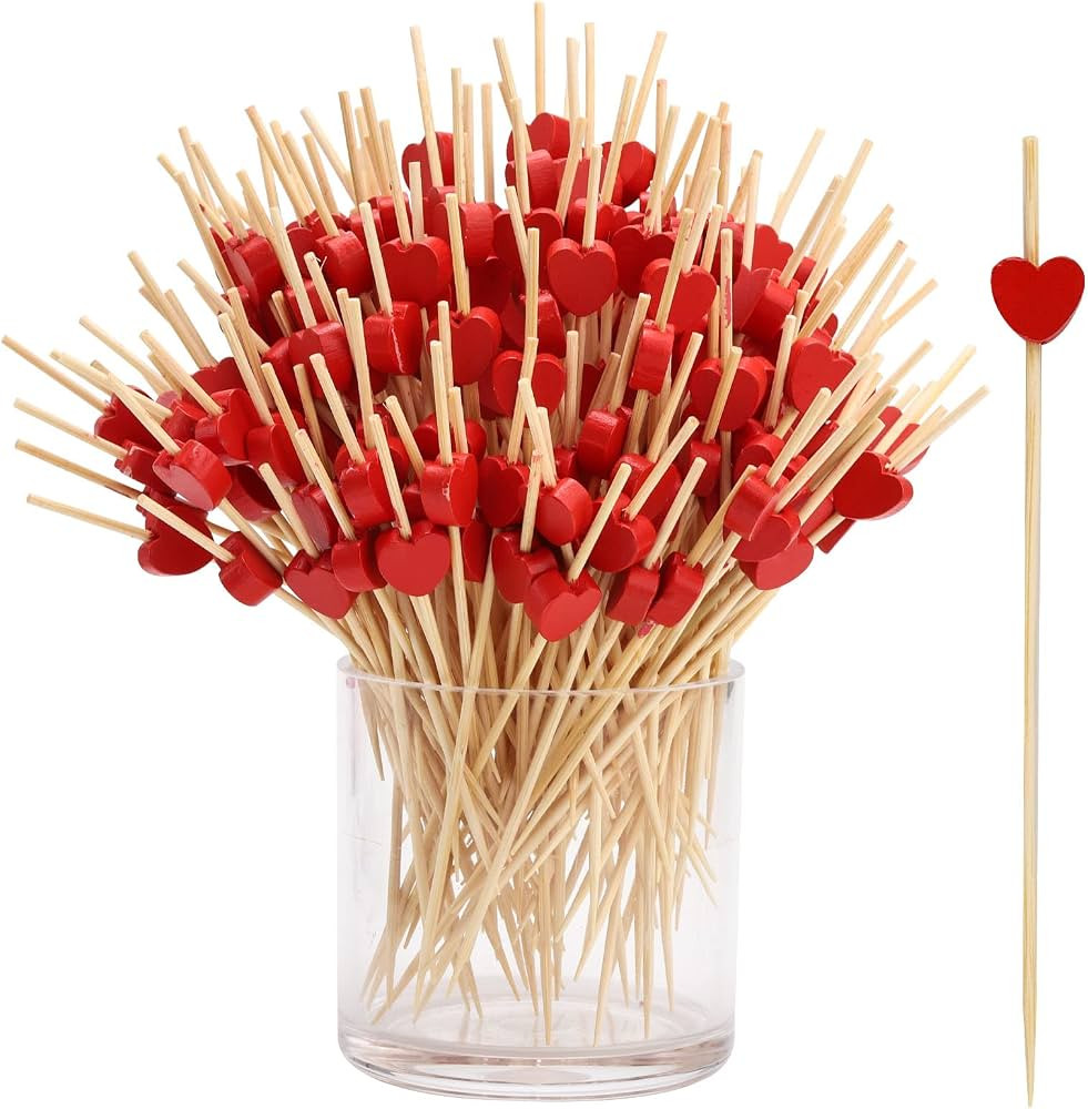 200PCS Heart Cocktail Picks 4.7" Heart Bamboo Toothpicks Heart Fancy Toothpicks Bamboo Fancy Appe... | Amazon (US)