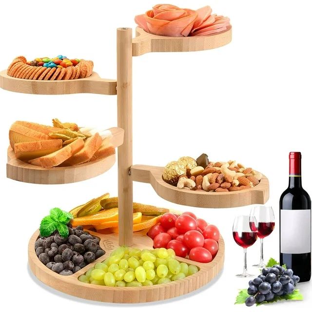 Cheese Boards Charcuterie Swivel,Bamboo 5 in 1 Easy to Setup & Store Sturdy Serving Platters and ... | Walmart (US)