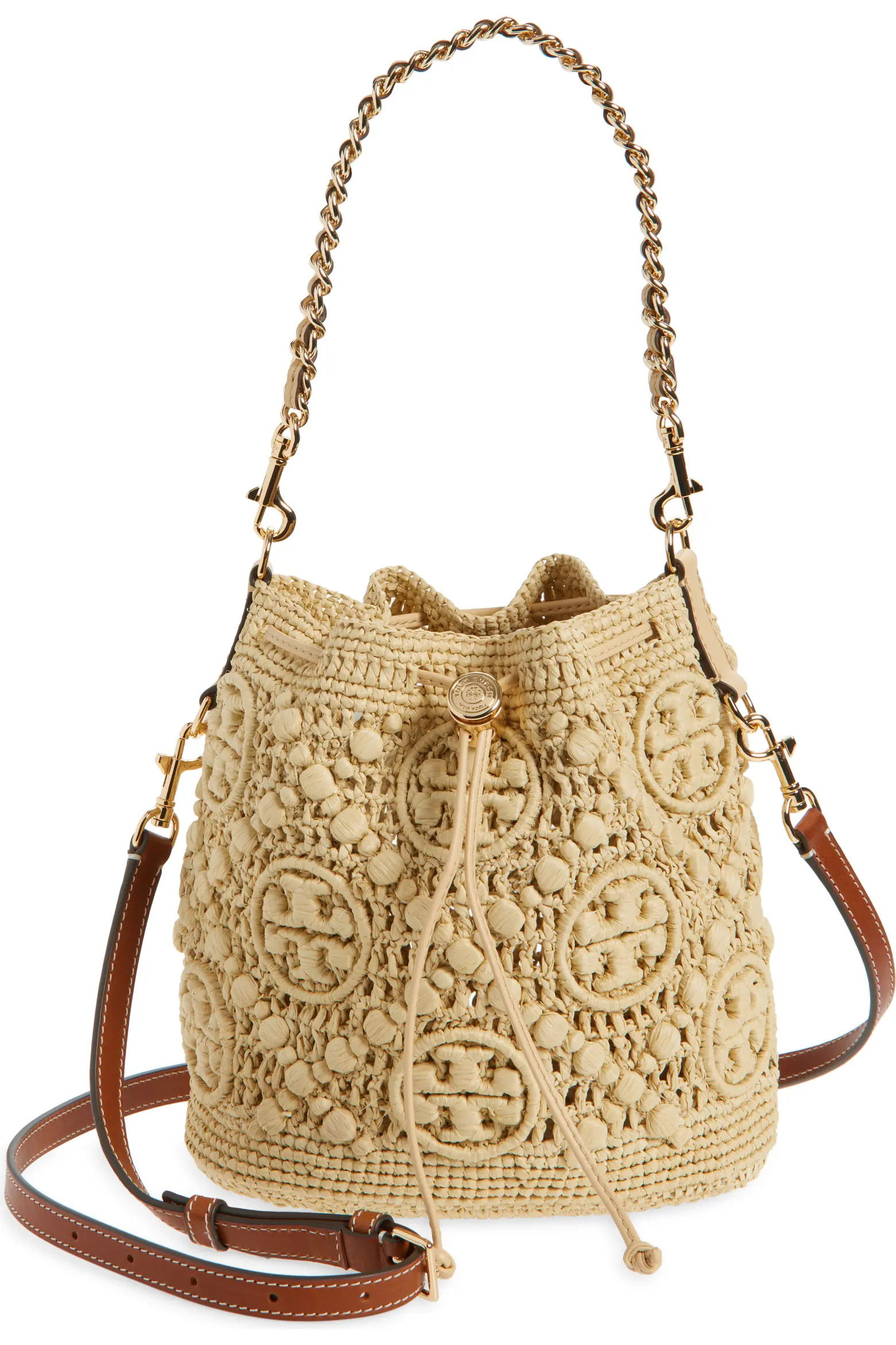 T Monogram Raffia Bucket Bag (Women) | Nordstrom | Nordstrom