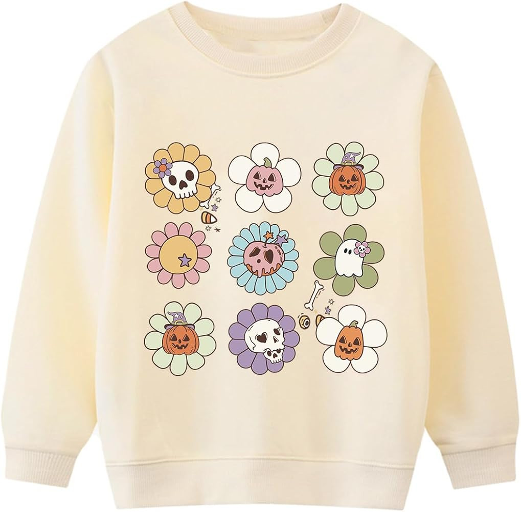 Halloween Sweatshirts for Girls Spooky Ghost Pumpkin Pullover Long Sleeve T-shirt 1-10 Years | Amazon (US)